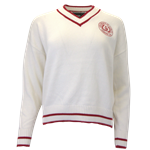 Intarsia Circle Crest Crew - Cream with Red Trim