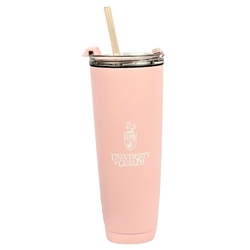 Pink 20OZ Horse Crest Identifier Bottle W/ Straw