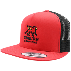 Red and Black Guelph Gryphons Stacked 5-Panel (Flat Brim) Trucker Hat