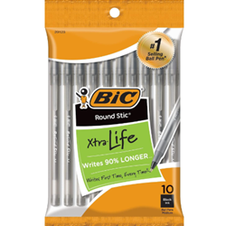Bic 10 Pack Round Stick - Black
